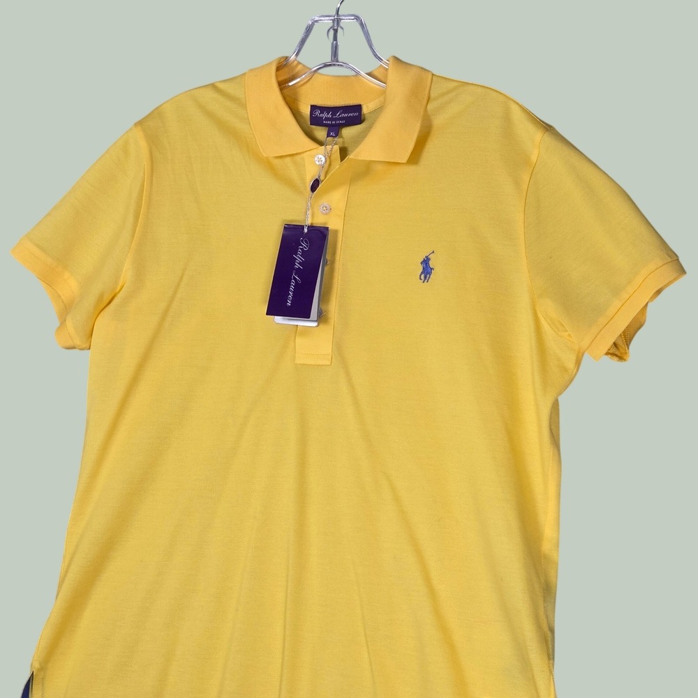 Ralph Lauren Purple Label New Women XL Polo Shirt Short Sleeve Yellow Made Italy